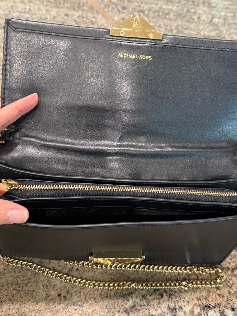 Michael Kors Black Leather Crossbody with Gold Chain